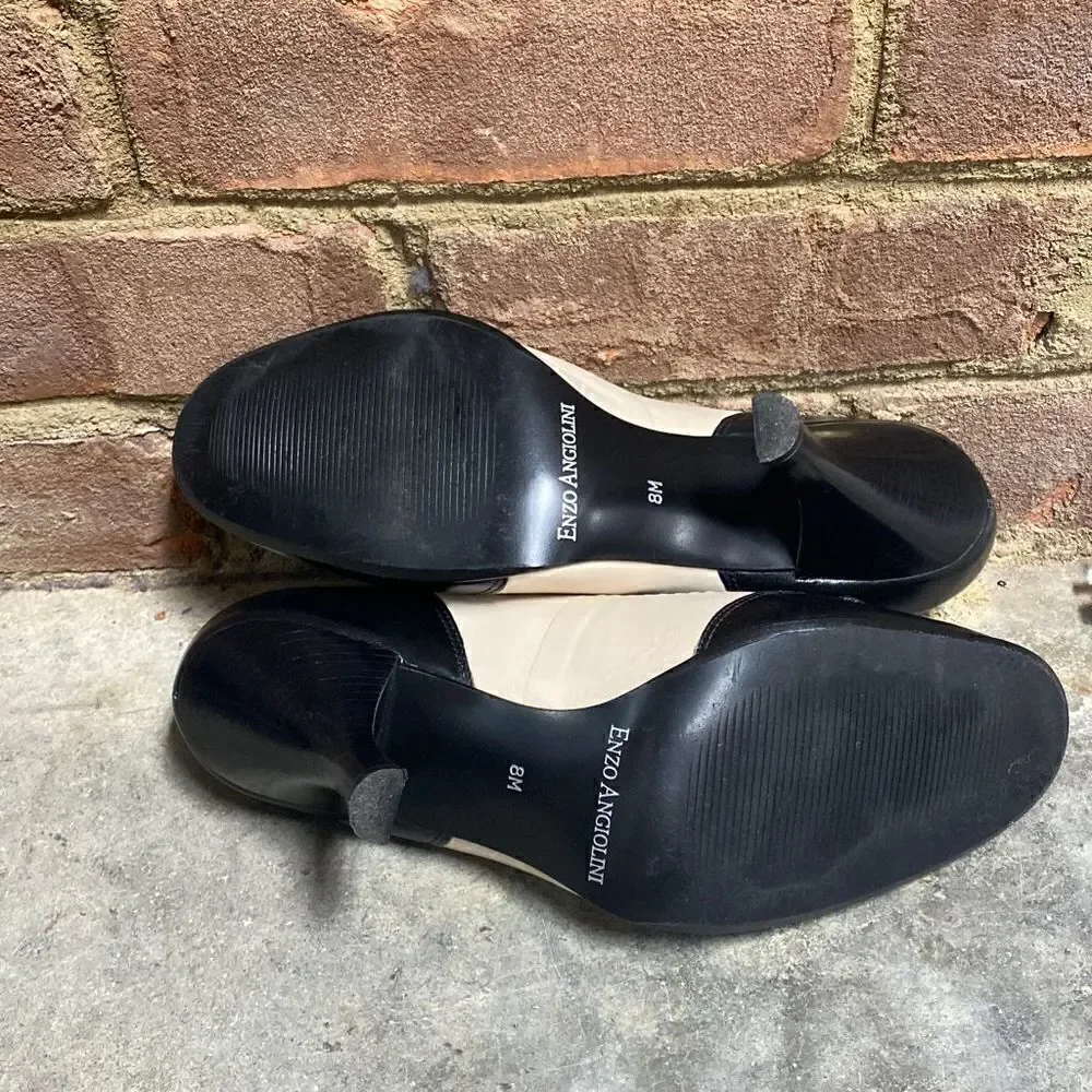 Enzo Angiolini Ea Heddie Black & Cream Leather Pumps Size 8